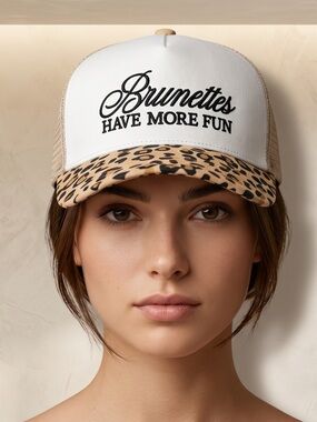 Animal Print & Embroidered Graphic Trucker Hat Brunettes Have More Fun
